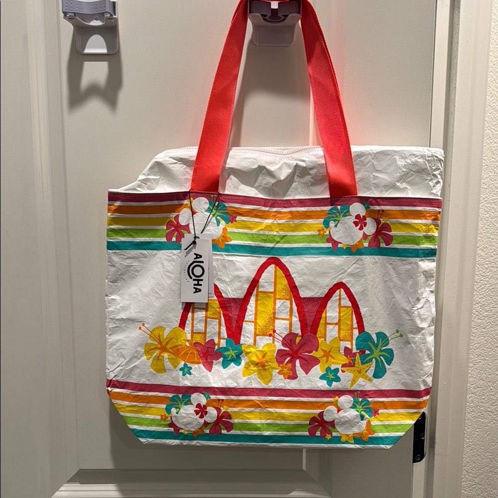 NWT ALOHA Aulani Disney Resort Exclusive Floral Striped Tote Bag - Multicolor